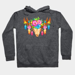 Feathers and Flowers Boho Skull Hoodie